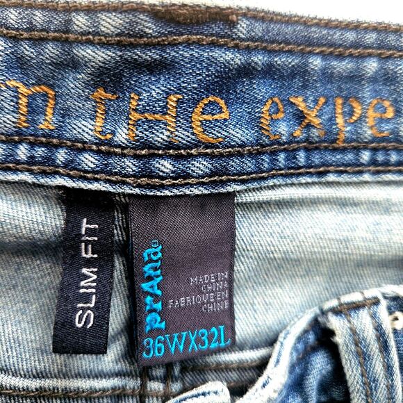 PRANA Distressed Slim Fit 36W 32L Mens Jeans - Picture 5 of 10